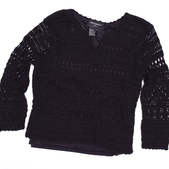 Black Long Sleeve Feminine Lace Like Sheer Goth Top Large - Picture 1 of 12